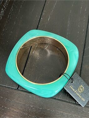 House of Harlow 1960 Teal Resin Square Bangle with Gold Trim